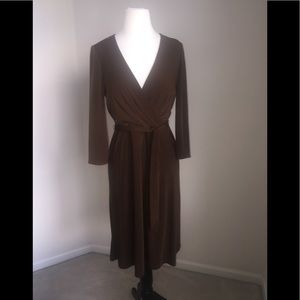 Brown Faux Wrap Dress